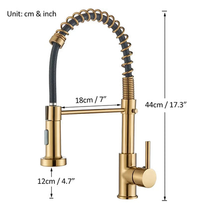 Brushed Gold Kitchen Faucet Pull Down 2-way Spray Single Handle Hot Cold Water Mixer Tap 360 Rotation