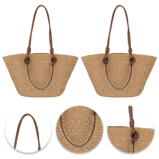 Women Woven Tote Bag Fashion Shoulder Bag Large Capacity Summer Beach Bags Simple Woven Handbag Chic