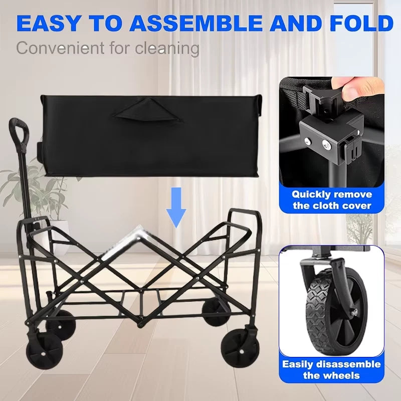 Foldable cart Foldable trailer on wheels Foldable trailer Large capacity portable trailer For shopping