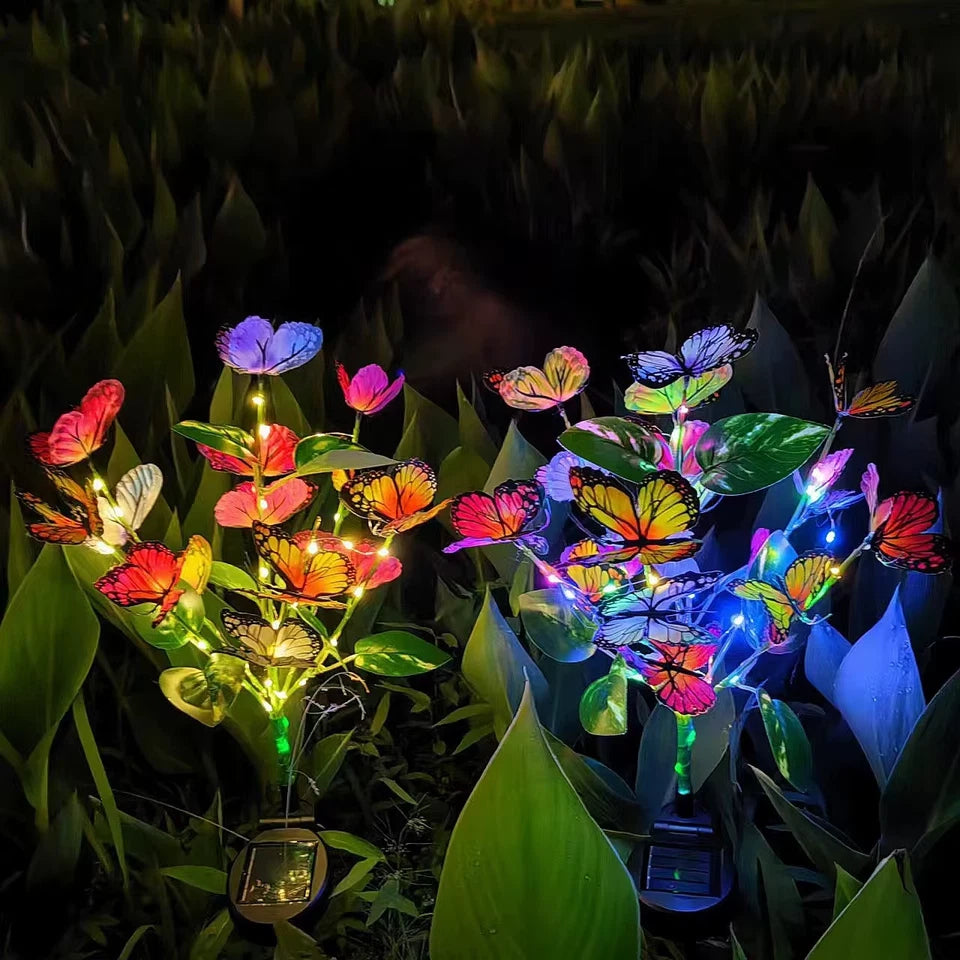 LED Simulation Butterfly Flower Solar Light Outdoors Summer Landscape Lighting Camping Wedding Garden