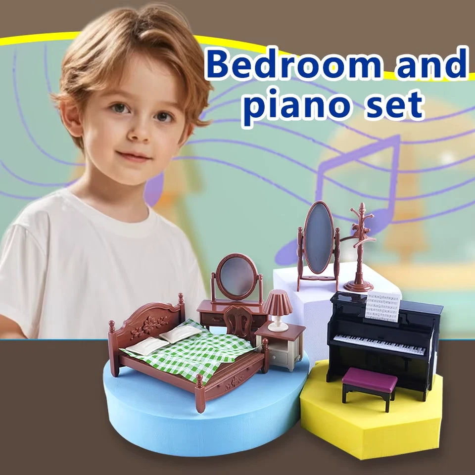 Bedroom Set Dollhouse Miniature Furniture Pretend Play Doll House Accessories