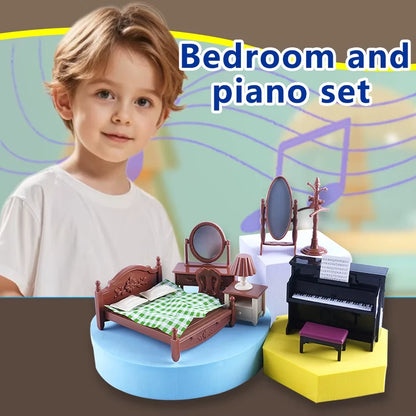 Bedroom Set Dollhouse Miniature Furniture Pretend Play Doll House Accessories