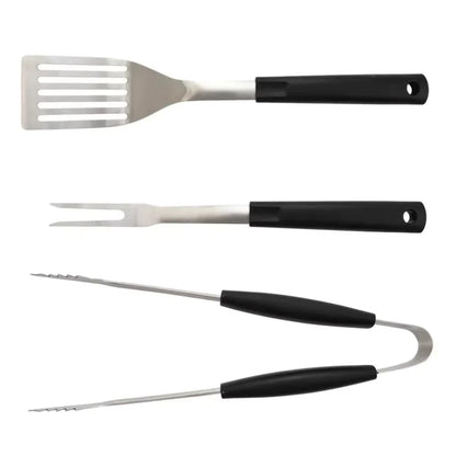 3 Piece Stainless Steel BBQ Grill Set Fork Tongs Spatula Durable Non Slip Handles Perfect