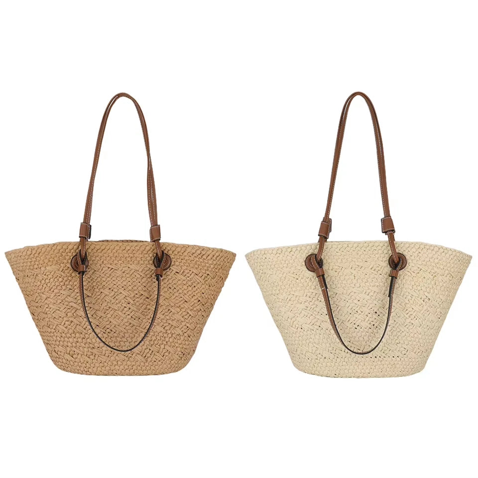 Women Woven Tote Bag Fashion Shoulder Bag Large Capacity Summer Beach Bags Simple Woven Handbag Chic