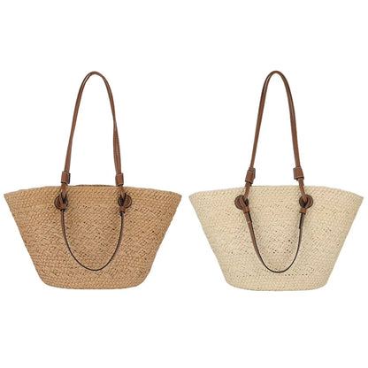 Women Woven Tote Bag Fashion Shoulder Bag Large Capacity Summer Beach Bags Simple Woven Handbag Chic