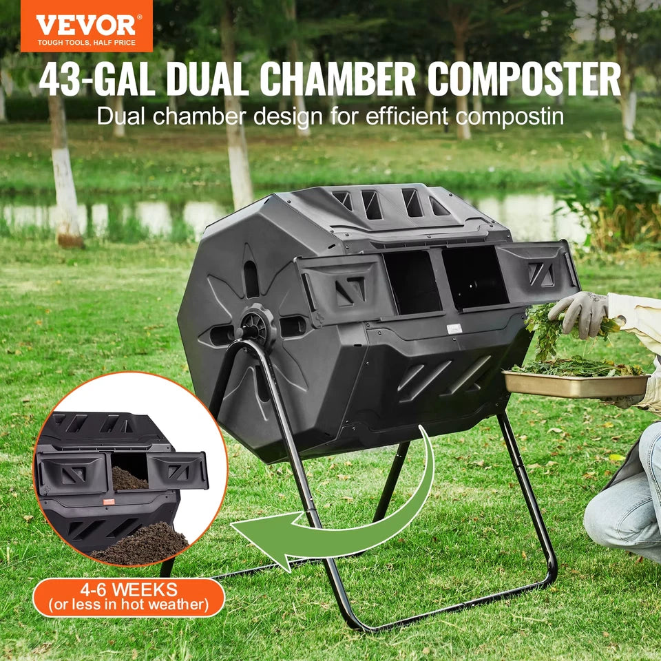 Compost Bin 18.5 Gal Dual Chamber Composting Tumbler BPA Free Composter Bin Tumbler