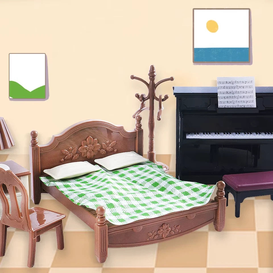 Bedroom Set Dollhouse Miniature Furniture Pretend Play Doll House Accessories