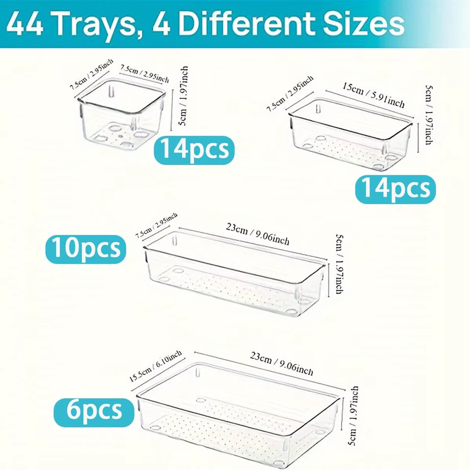 44pcs Drawer storage box set multi-functional transparent plastic drawer storage set, drawer divider