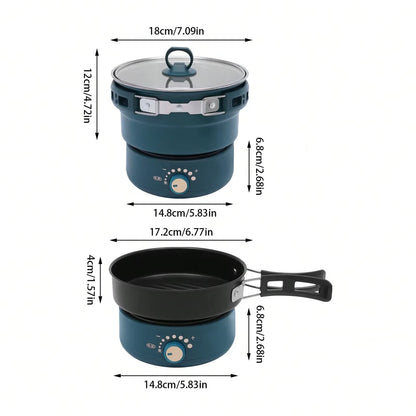 Portable Electric Hot Pot w/Foldable Handles Mini Hot Pot Multi-Functional Ramen Noodle Cooker