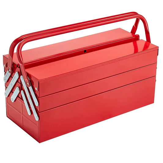 18in Metal Tool Box 3 Tier 5 Tray Portable Folding Tool Chest Organizer with Handle Toolbox for Warehouse