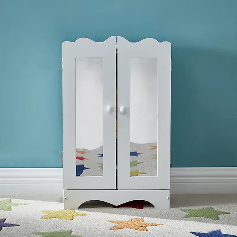 Doll Wardrobe Wooden Doll Furniture Doll Clothes Organizer with 6 Clothes Hangers Dolls Armoire