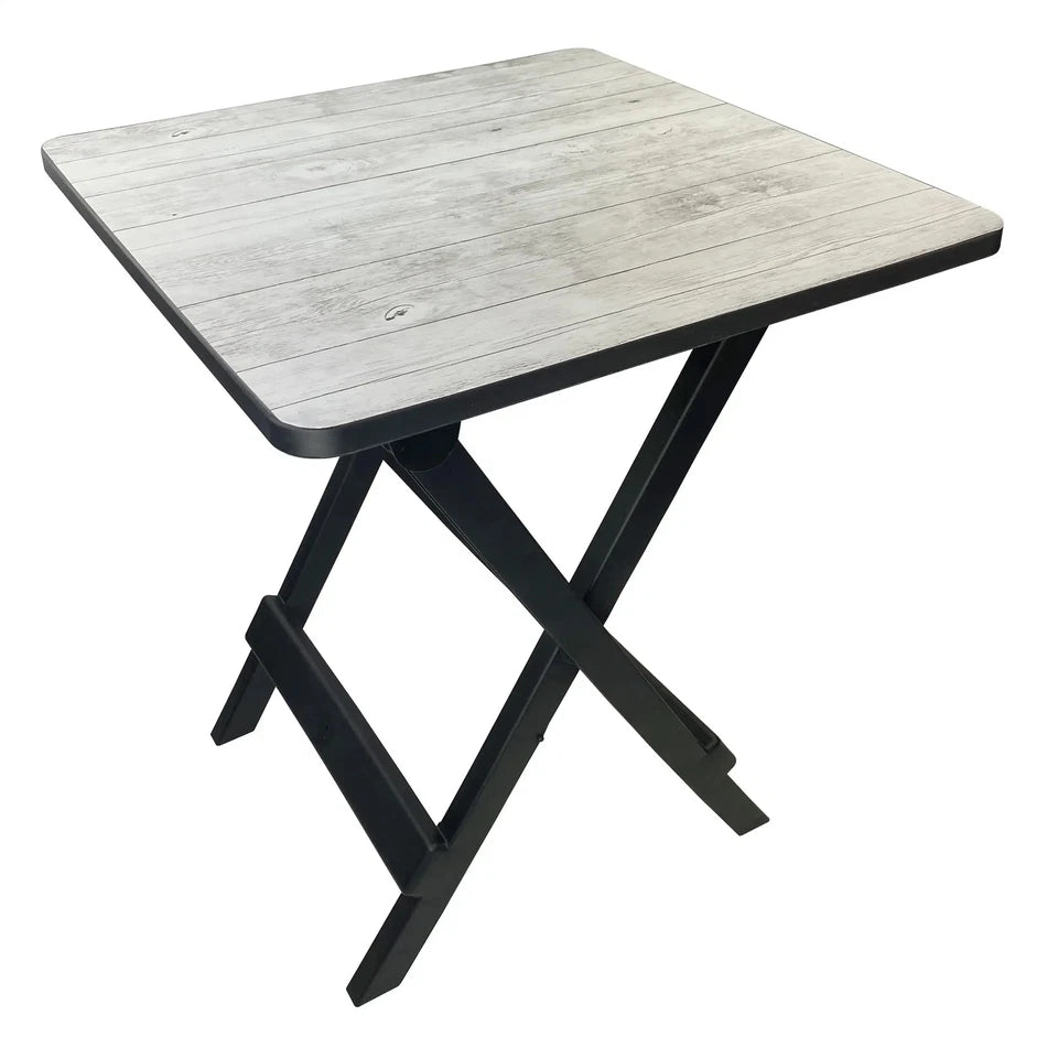 19 Inch Plastic Folding Side Table Gray Wood Grain, Lightweight Outdoor Camp Table for Patio Deck Camping