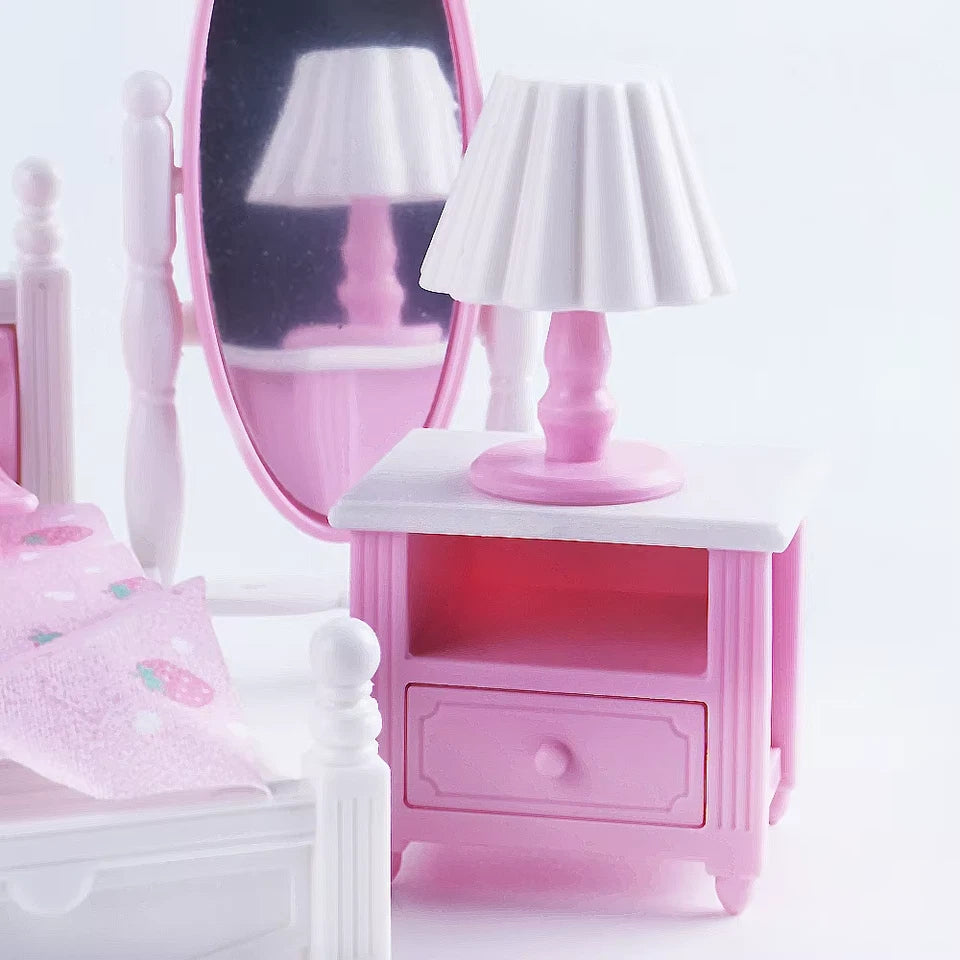 E02 Bedroom Set Dollhouse Miniature Furniture Pretend Play Doll House Accessories For Boy Girl Gifts