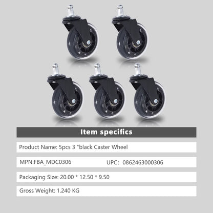 5Pcs Casters Wheels 3 Inch Swivel Rubber Wheels for Floor, Carpet, Tile 360° Smooth Rol
