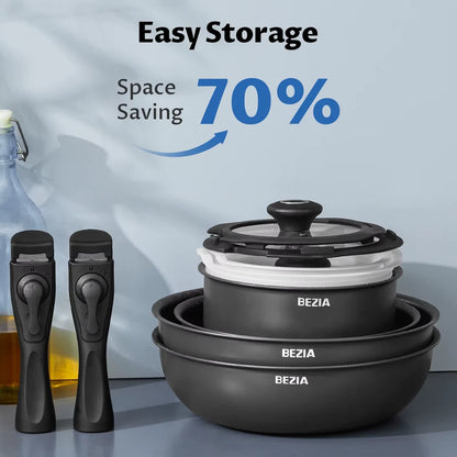 Induction Cookware Set 13 Pieces Nonstick Pots and Pans Set with Removable Handles for All Hobs