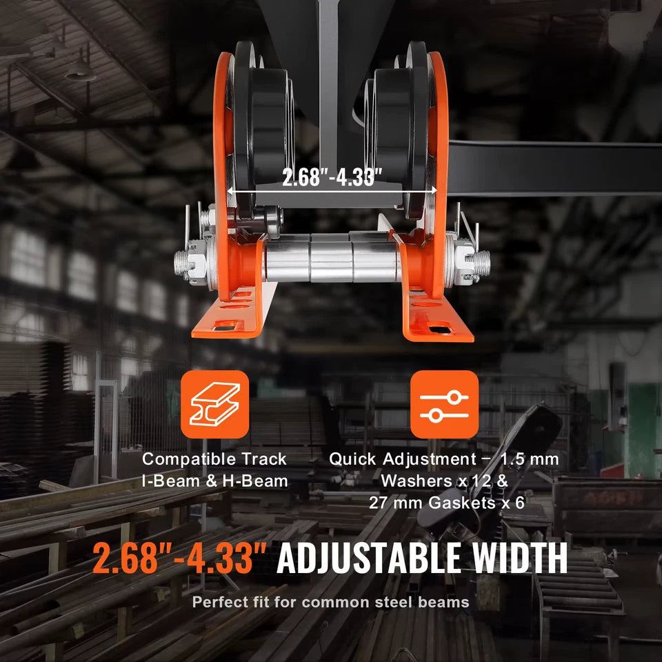 Electric Hoist Manual Trolley 2200 lbs/1T Capacity for PA200 PA250 PA300 PA400 PA500 Push Beam