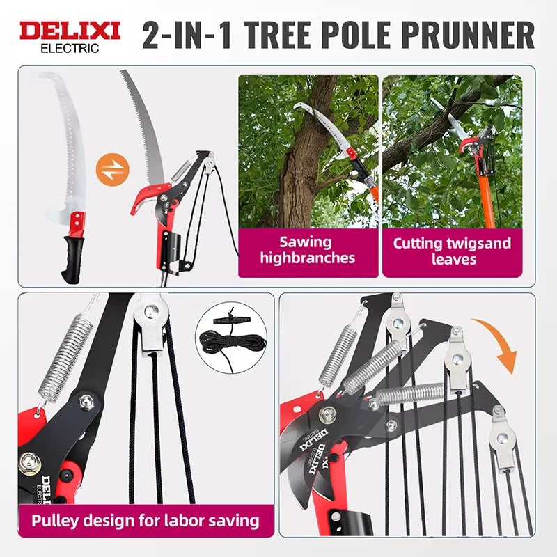 2 in 1 Telescopic Saw 9-26 FT Adjustable Tree Pruning Tool with Sharp High Branch Shears