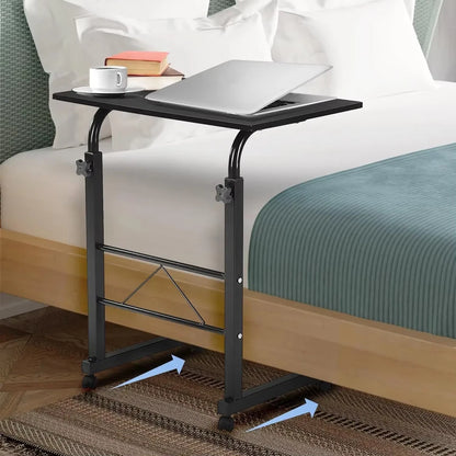 Black Pipe Rack Computer Desk Side Table Mobile Standing, Adjustable Height & Movable 60cm Particleboard with Triamine