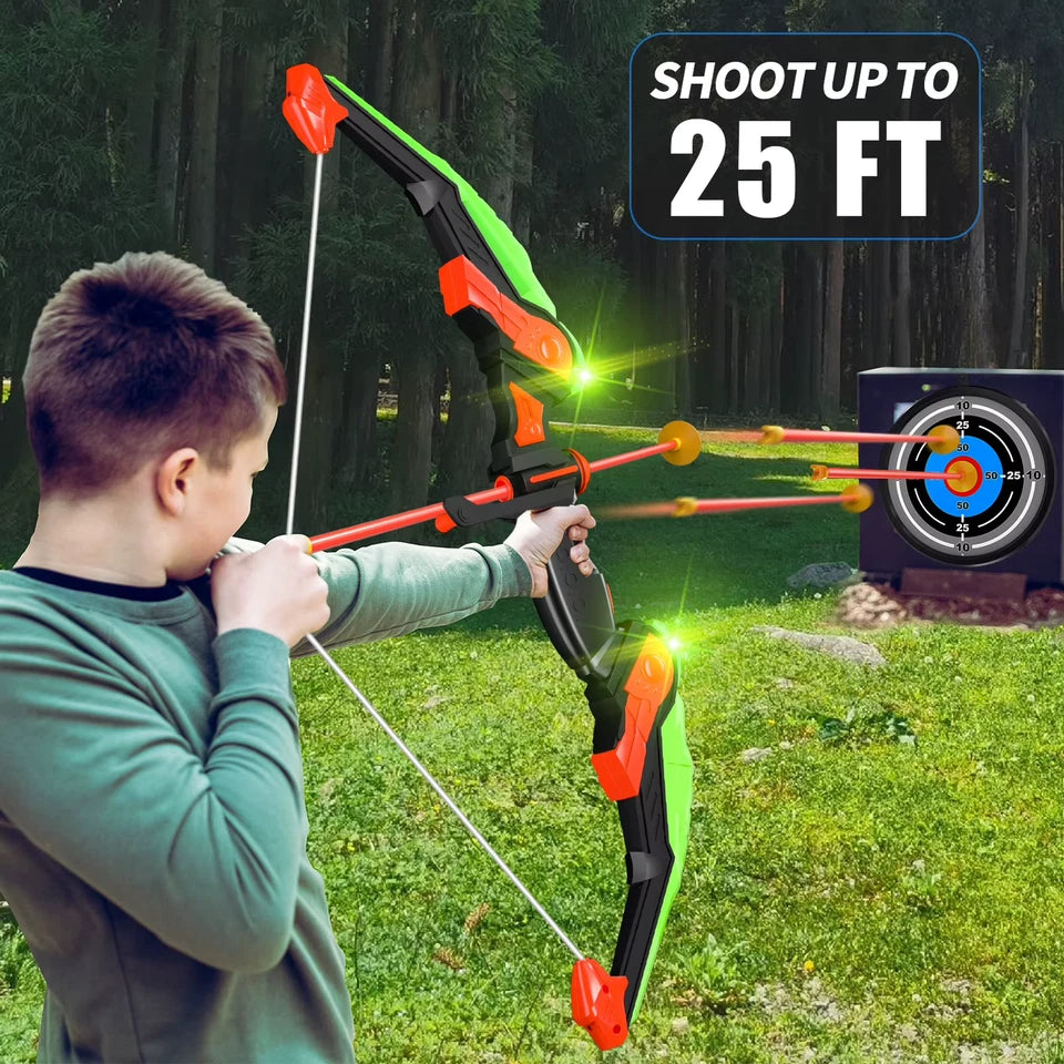 Bow and Arrow Toys with Light-up LED for Kid Age 3+, Archery and Target Set, Indoor & Outdoor