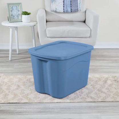 8 Pack Sterilite 18 Gallon Plastic Storage Bin With Snap On Lid Light Blue NEW