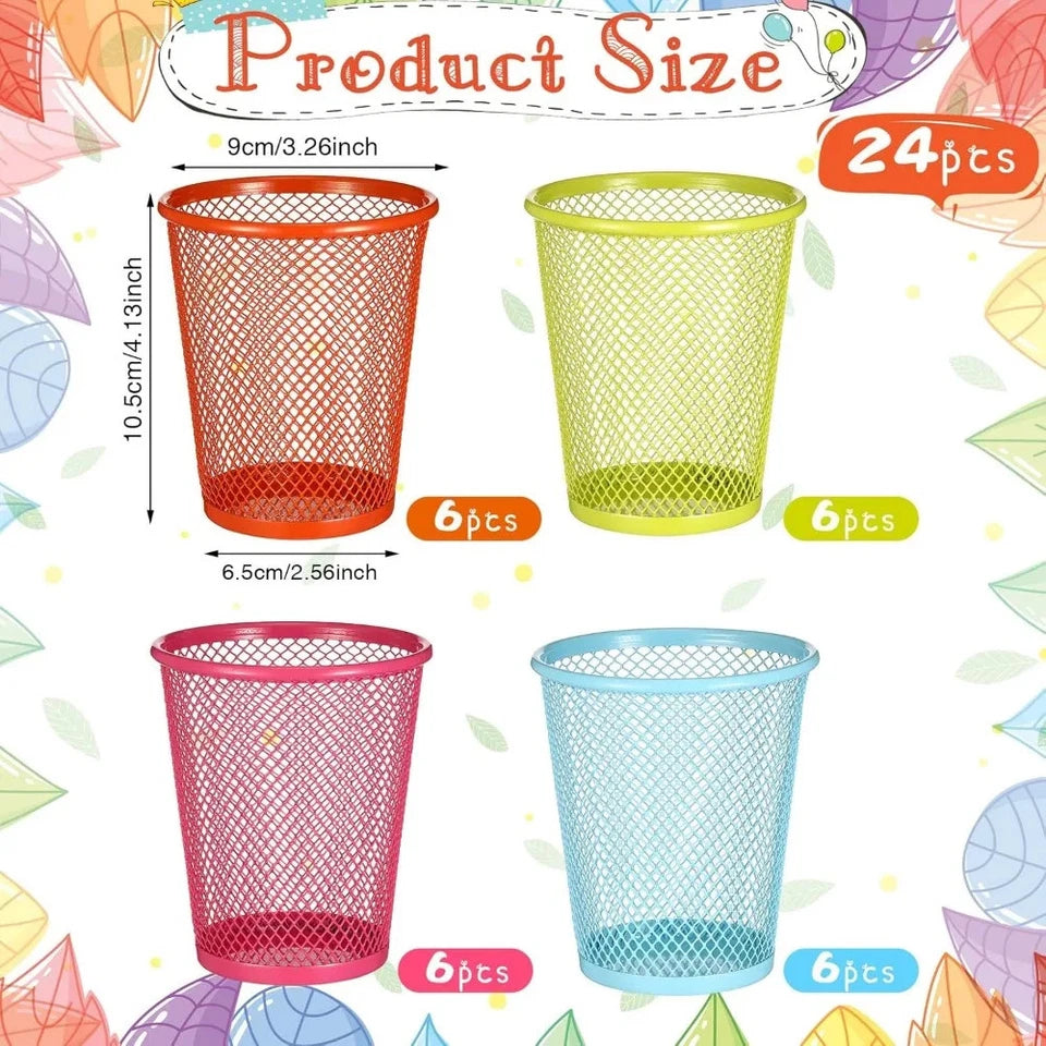 24 pcs mesh pencil holder colored metal pen holder metal pen cup desk organizer cups makeup brush