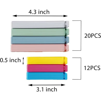 32 PCS Plastic Chip Clips for Food Packages Curved Design Sealing Bag Clips for Food Kitchen and Home