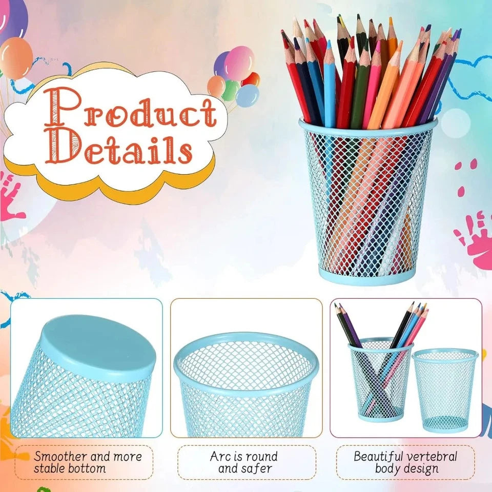 24 pcs mesh pencil holder colored metal pen holder metal pen cup desk organizer cups makeup brush