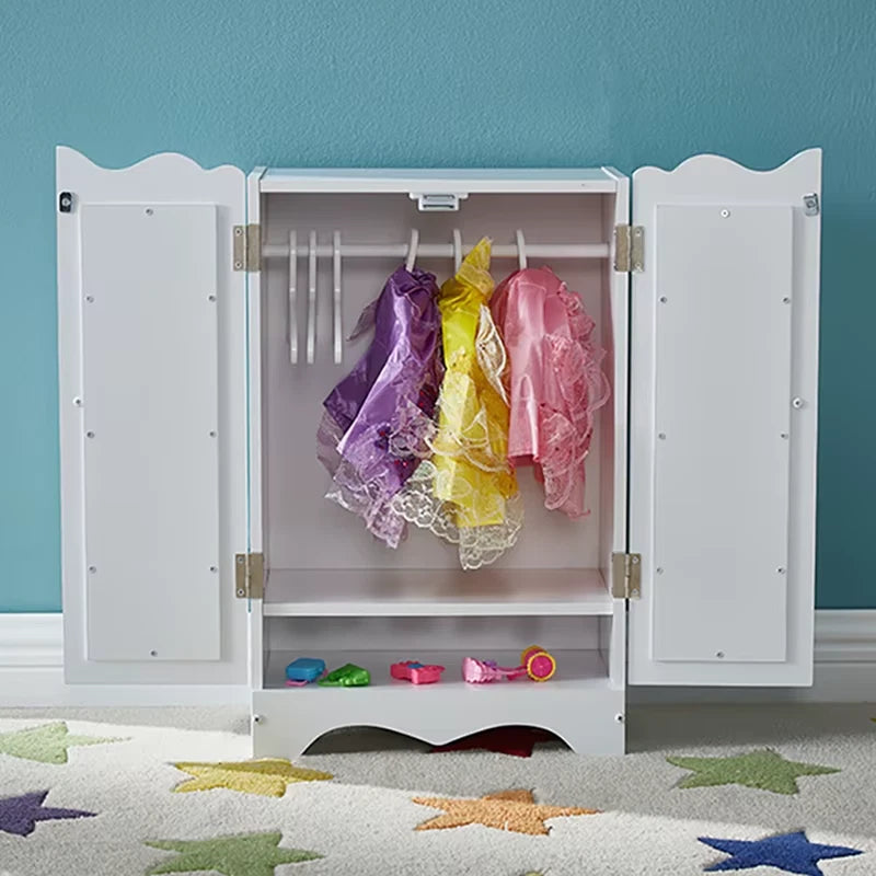 Doll Wardrobe Wooden Doll Furniture Doll Clothes Organizer with 6 Clothes Hangers Dolls Armoire