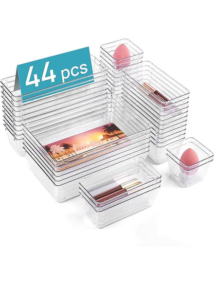 44pcs Drawer storage box set multi-functional transparent plastic drawer storage set, drawer divider