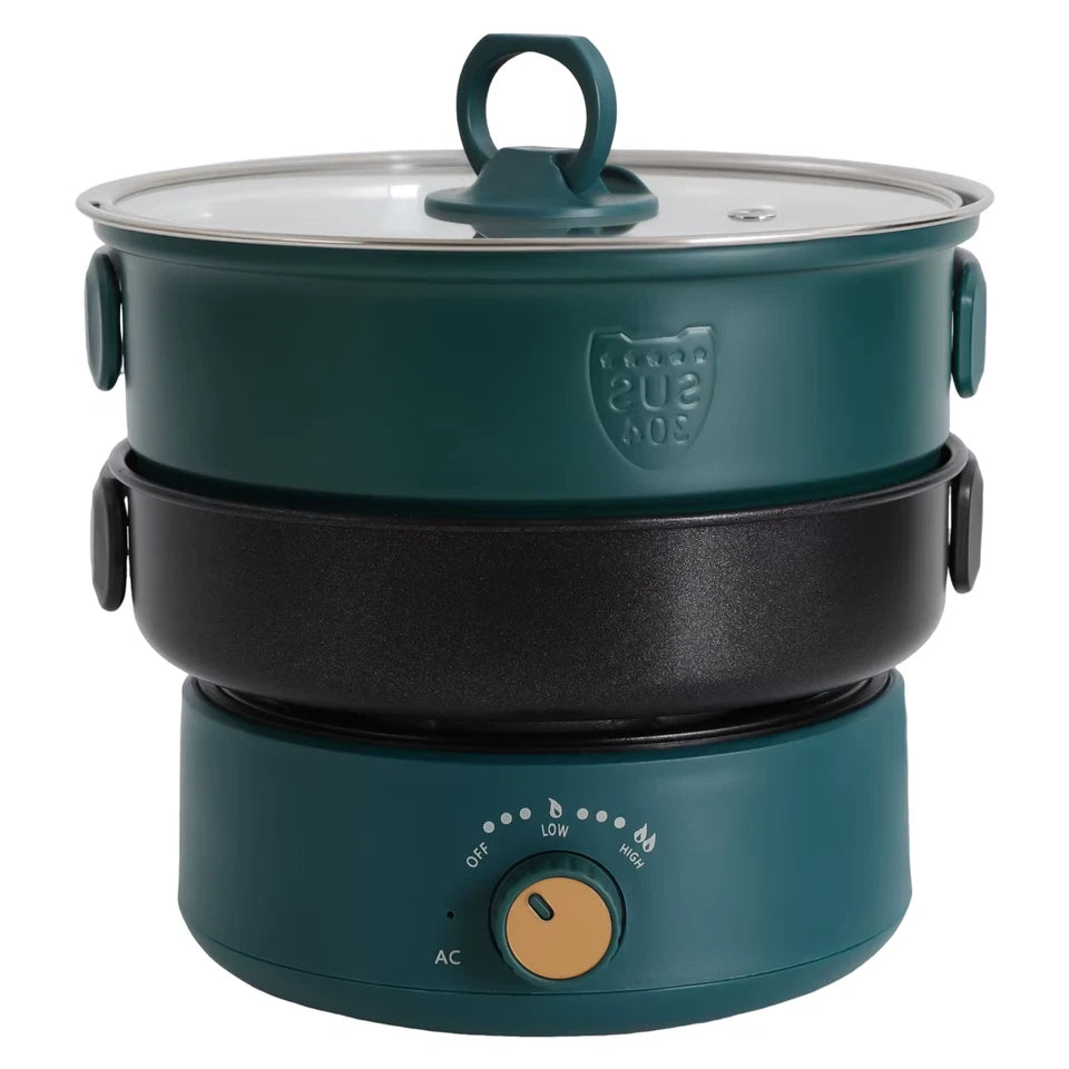 Portable Electric Hot Pot w/Foldable Handles Mini Hot Pot Multi-Functional Ramen Noodle Cooker