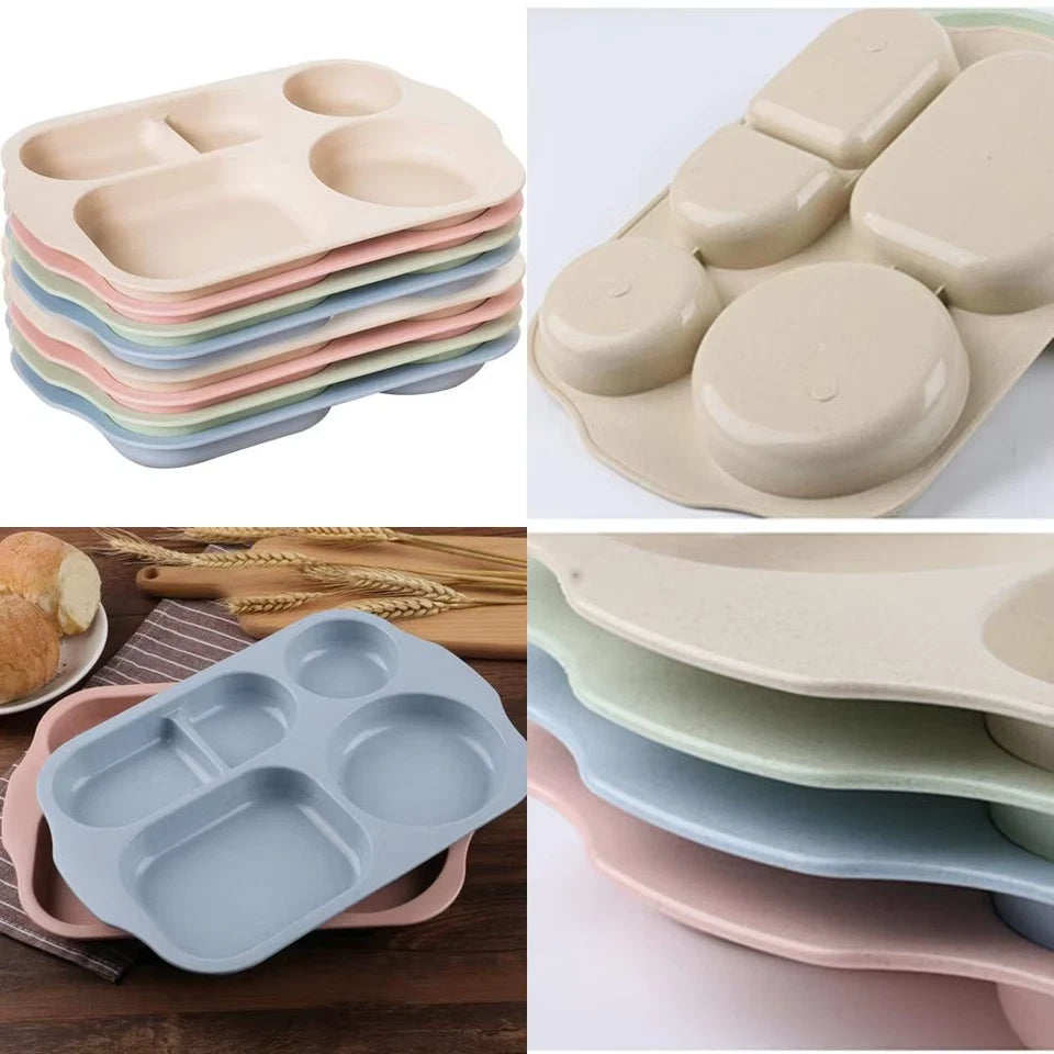 8 pack plastic divided plates set-sectioned meal camping dishes for bbq microwave & dishwasher safe