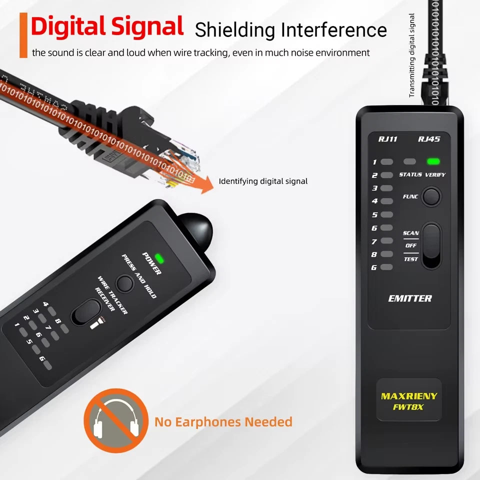Network Cable Tracker FWT8X Wire Toner RJ45 RJ11 Ethernet LAN Tracer Analyzer Detector