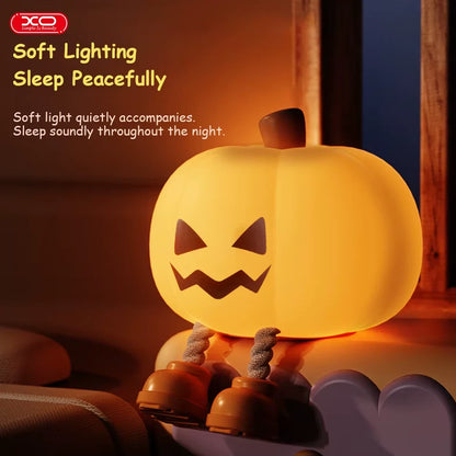Pumpkin Night Light Cute Soft Silicone Safe Lamp Decorations Timing Dimmable Bedside Decor
