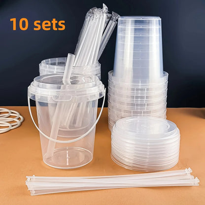 10pcs 33.81oz Large Plastic Cups with Lids & Straws Reusable Bpa-Free Beverage Tumblers for Iced Drinks