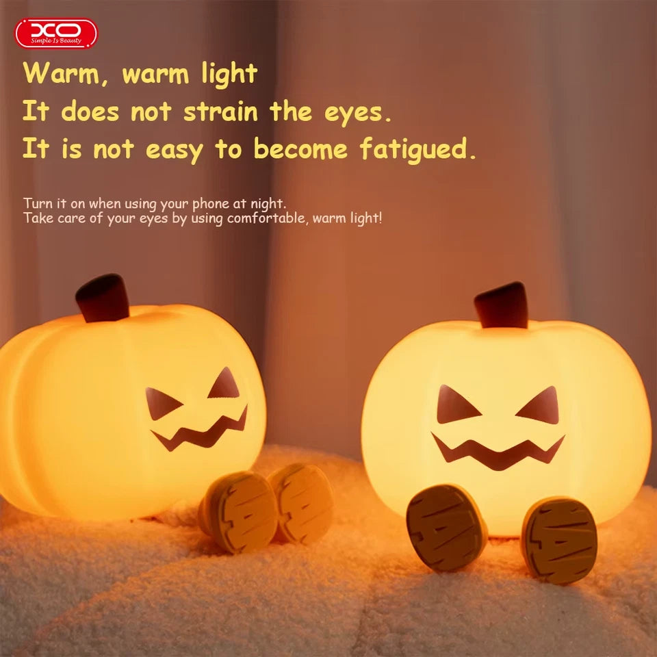 Pumpkin Night Light Cute Soft Silicone Safe Lamp Decorations Timing Dimmable Bedside Decor