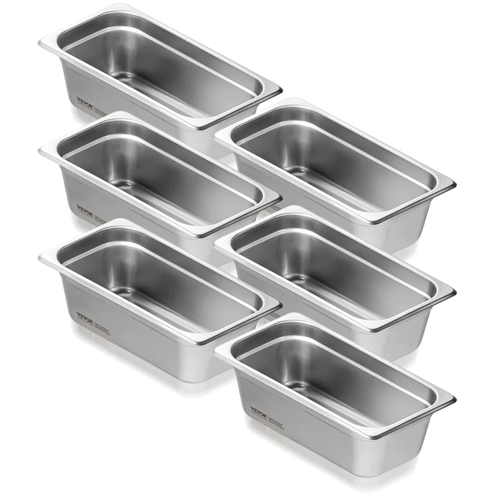 6 Pack Buffet Chafing Dishes 3.8L Gastronorm Pans Steam Table Pans Tray Stainless Steel Food Container