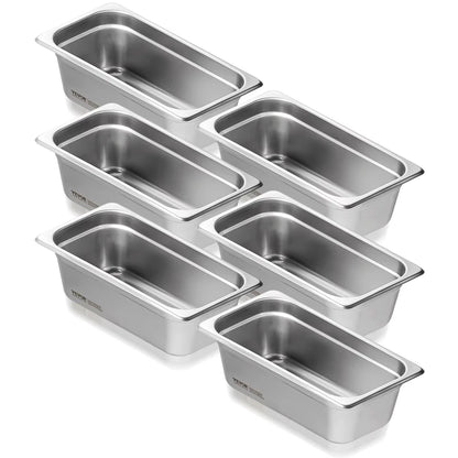 6 Pack Buffet Chafing Dishes 3.8L Gastronorm Pans Steam Table Pans Tray Stainless Steel Food Container