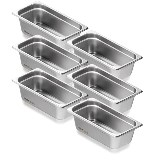 6 Pack Buffet Chafing Dishes 3.8L Gastronorm Pans Steam Table Pans Tray Stainless Steel Food Container
