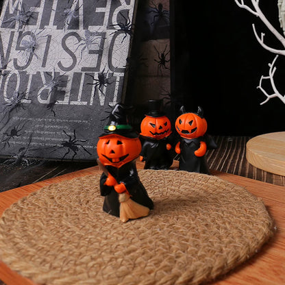 3pcs Halloween Pumpkin Demon Figurines Wizard Hat Devil Horns Pumpkin Head Decor for Home Party Office