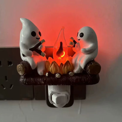 Spooky Fire Marshmallow Night Light Ghost Campfire Flickering Plug in Night Light Halloween Ghost