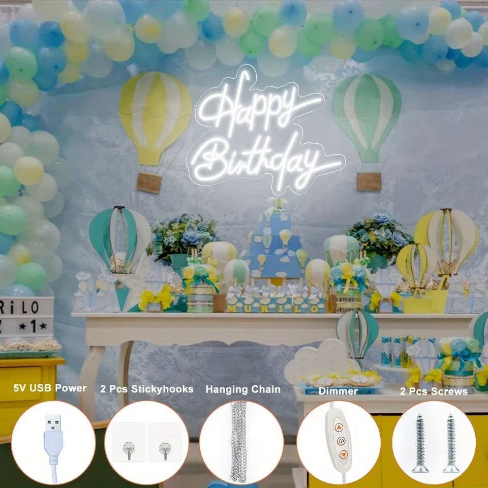 Happy Birthday Neon Wall Decoration, LED Neon Night Lights Birthday Decorative Lights, Home Decoration