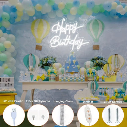 Happy Birthday Neon Wall Decoration, LED Neon Night Lights Birthday Decorative Lights, Home Decoration
