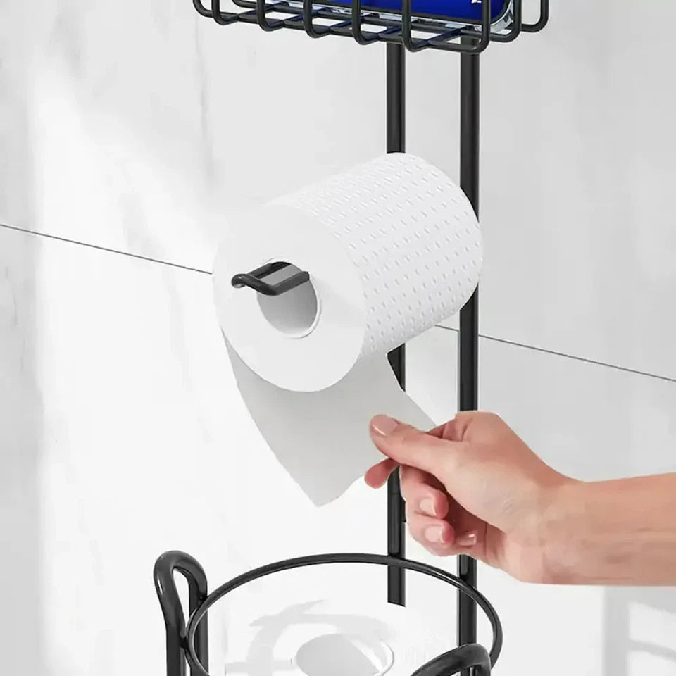 Round toilet paper holder with shelf bathroom freestanding toilet paper holder