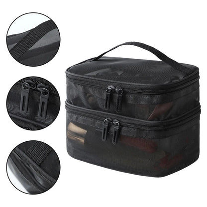 Double Layer Mesh Makeup Bag Wash Bag Women's Portable New Large Capacity Storage Bag