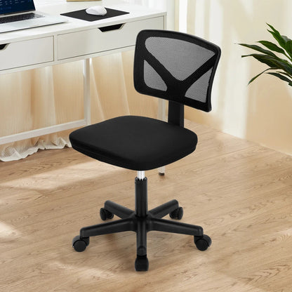 Mesh with Lumbar Support Armless Office Chair Low Back with Wheels Adjustable Height 360° Rolling