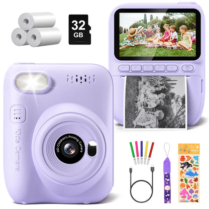 Kids Digital Camera 3.0" Portable Instant Print Camera 32MP HD 1080P Camera Toy Gift