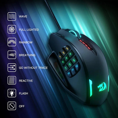 M908 RGB Backlight LED USB Wired Gaming Mouse 18 Programmable Mouse Buttons