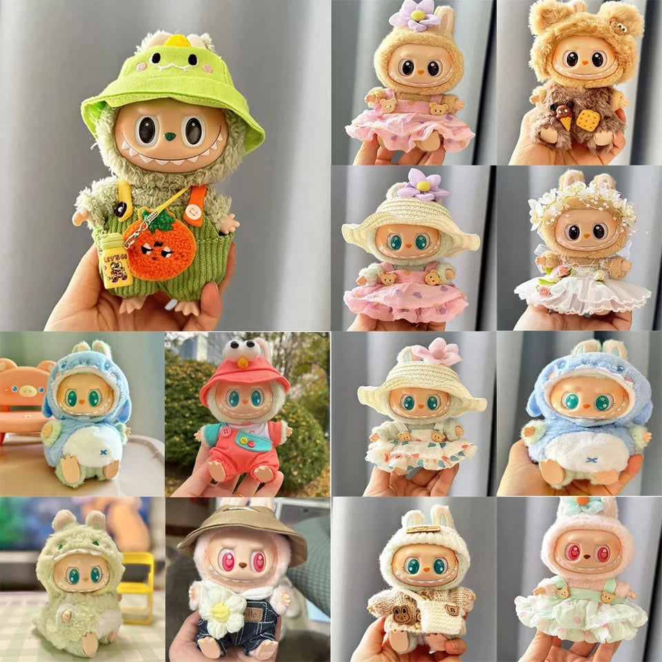 17cm Mini Plush Doll's Clothes Outfit Accessories for Korea Kpop Labubu Dolls Sit Party Overalls Clothing