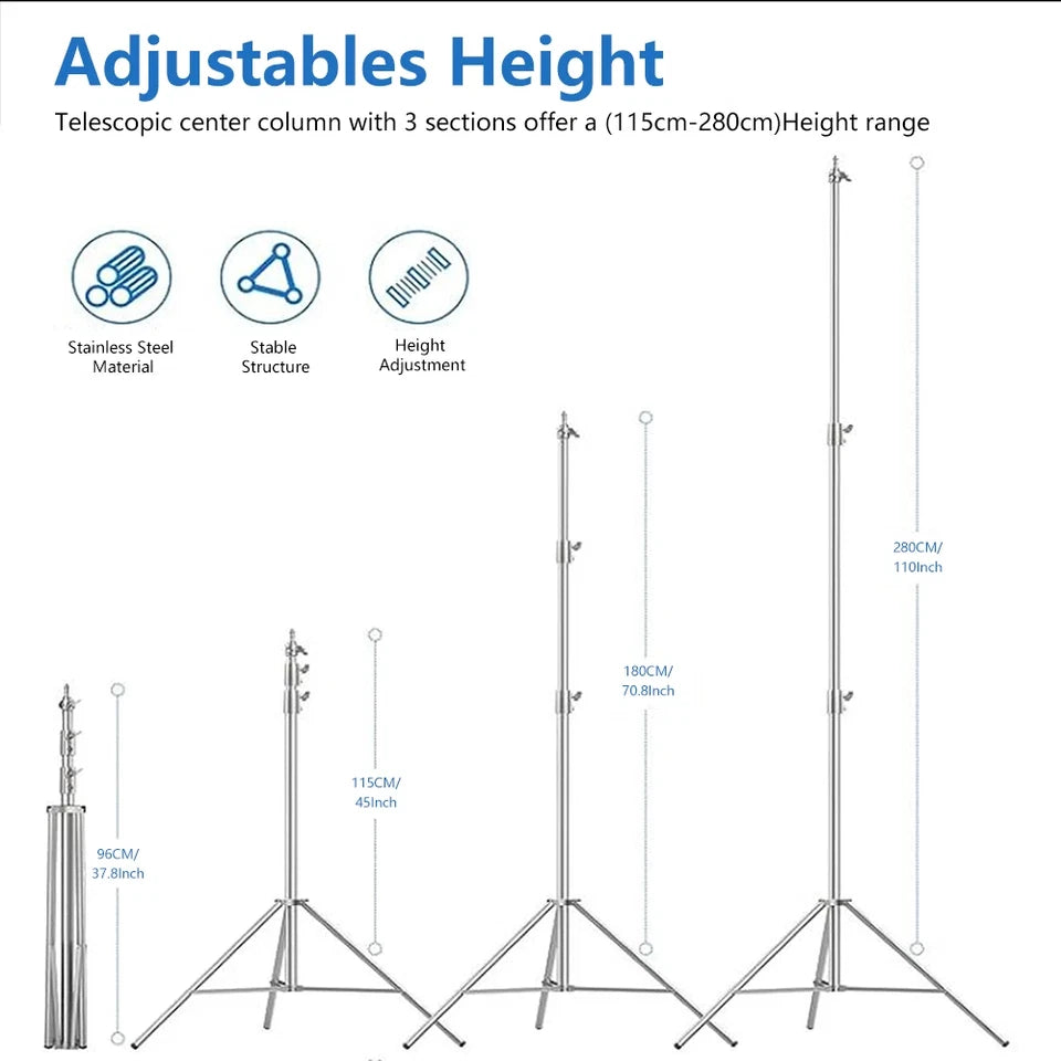 2.9M Tripod Super Stable Big Tripod Foldable Light Stand Lifting Frame Wheels Photography Softbox