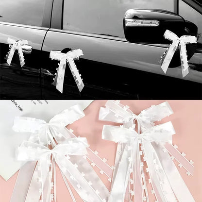 Wedding Bowknots Ribbon White Wedding Cars Chairs Bow Decoration DIY Bouquet Gift